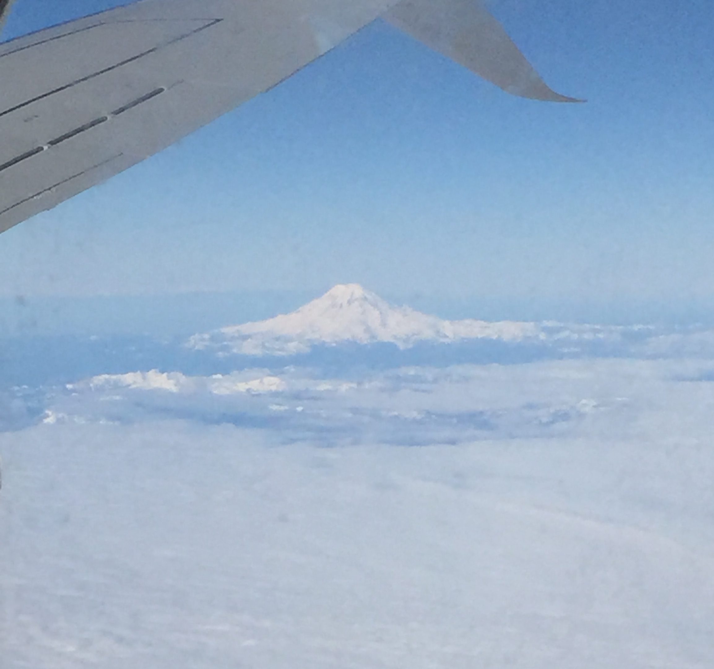 Mt. Hood from above Minnesota and New York trickled into PDX Wednesday to crystal blue skies and brilliant sunlight illuminating Mt. Hood