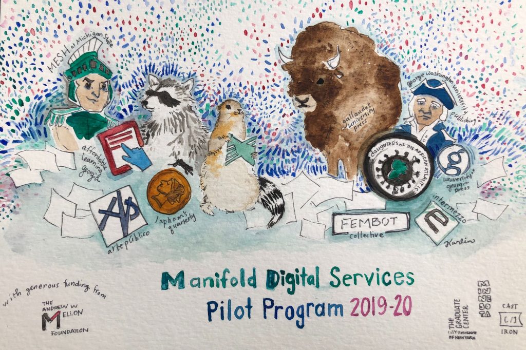 watercolor illustration celebrating the Manifold pilot programs, with logos of each and celebratory confetti