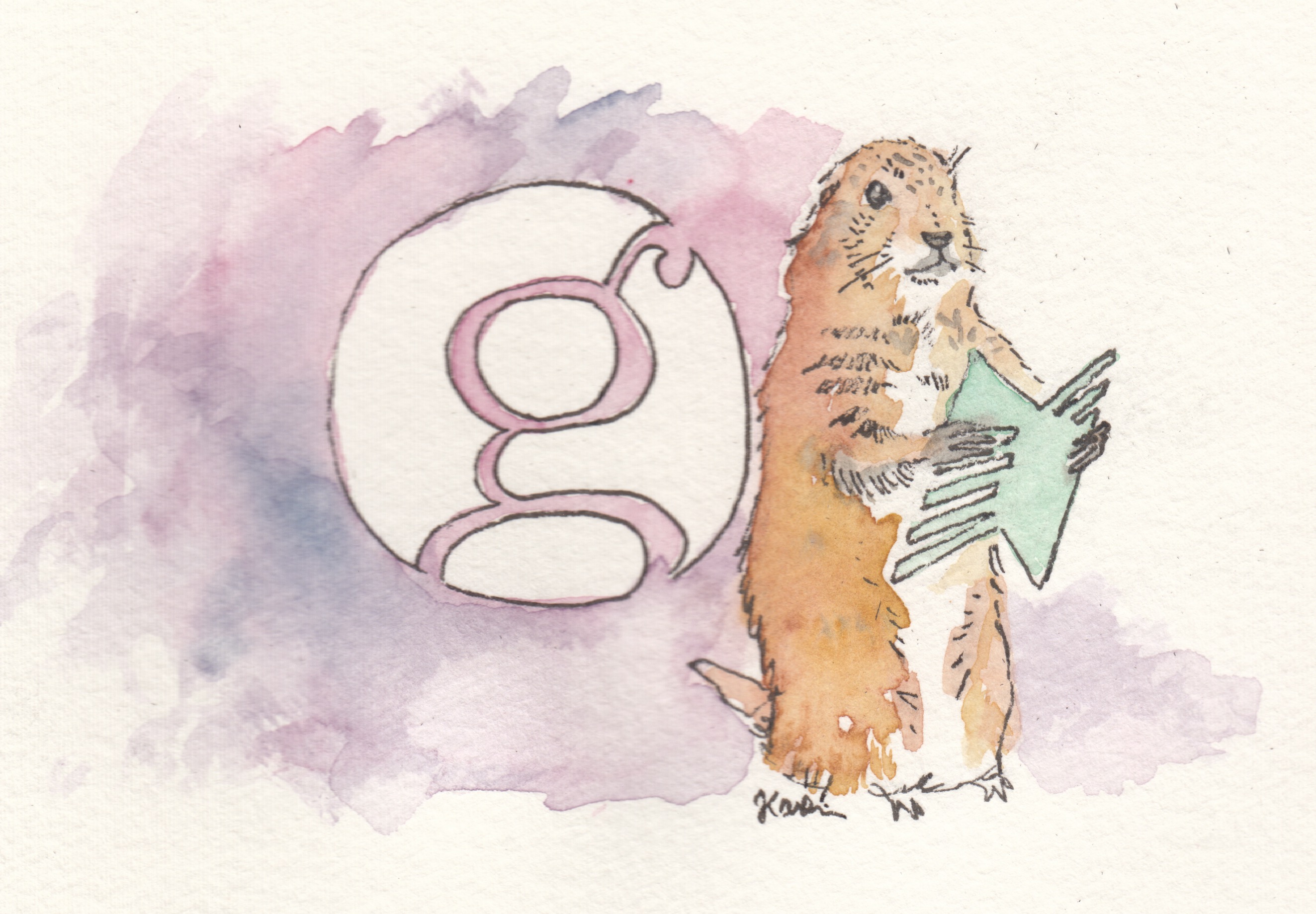 watercolor illustration of UGA Press logo and UMinn gopher holding Manifold logo